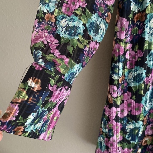 Zara Metallic Thread Floral High Neck Long sleeve Short Mini Dress Size M - Picture 7 of 13